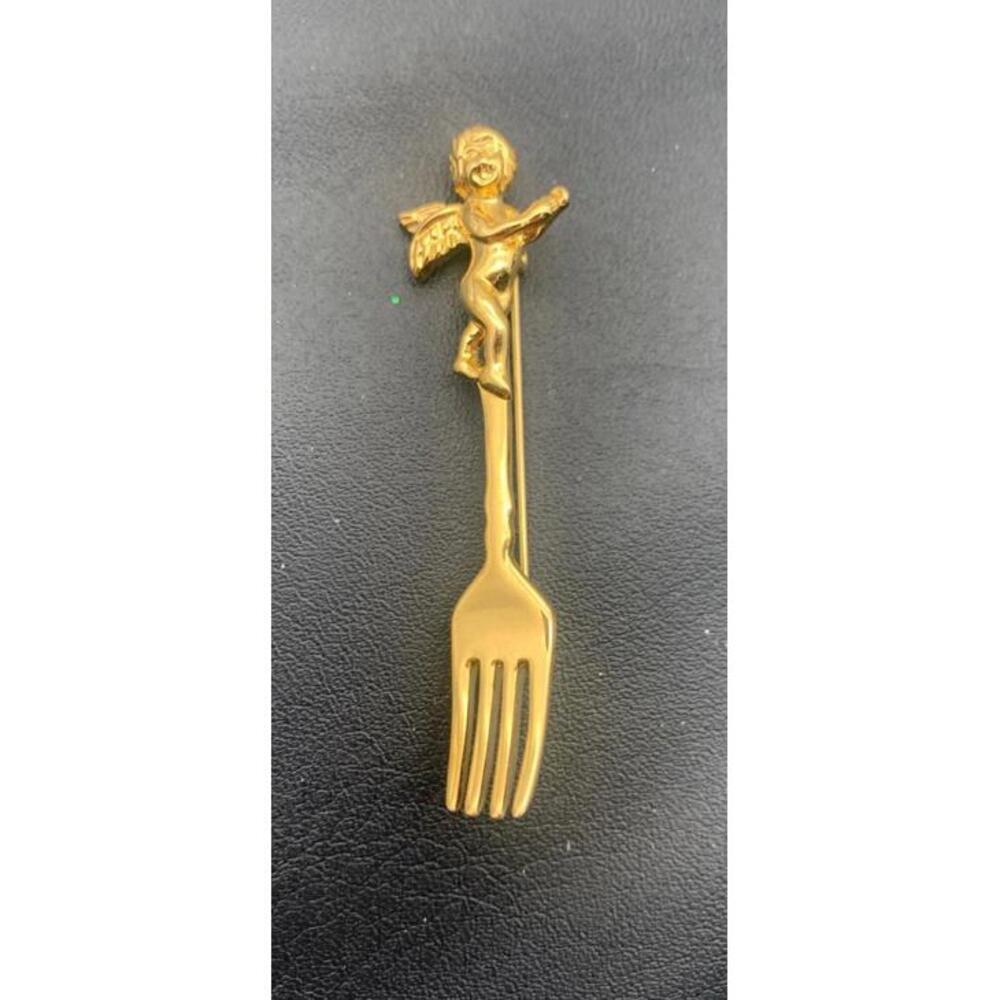 Vintage A.I.M. Gold Tone Angel Fork Brooch Signed